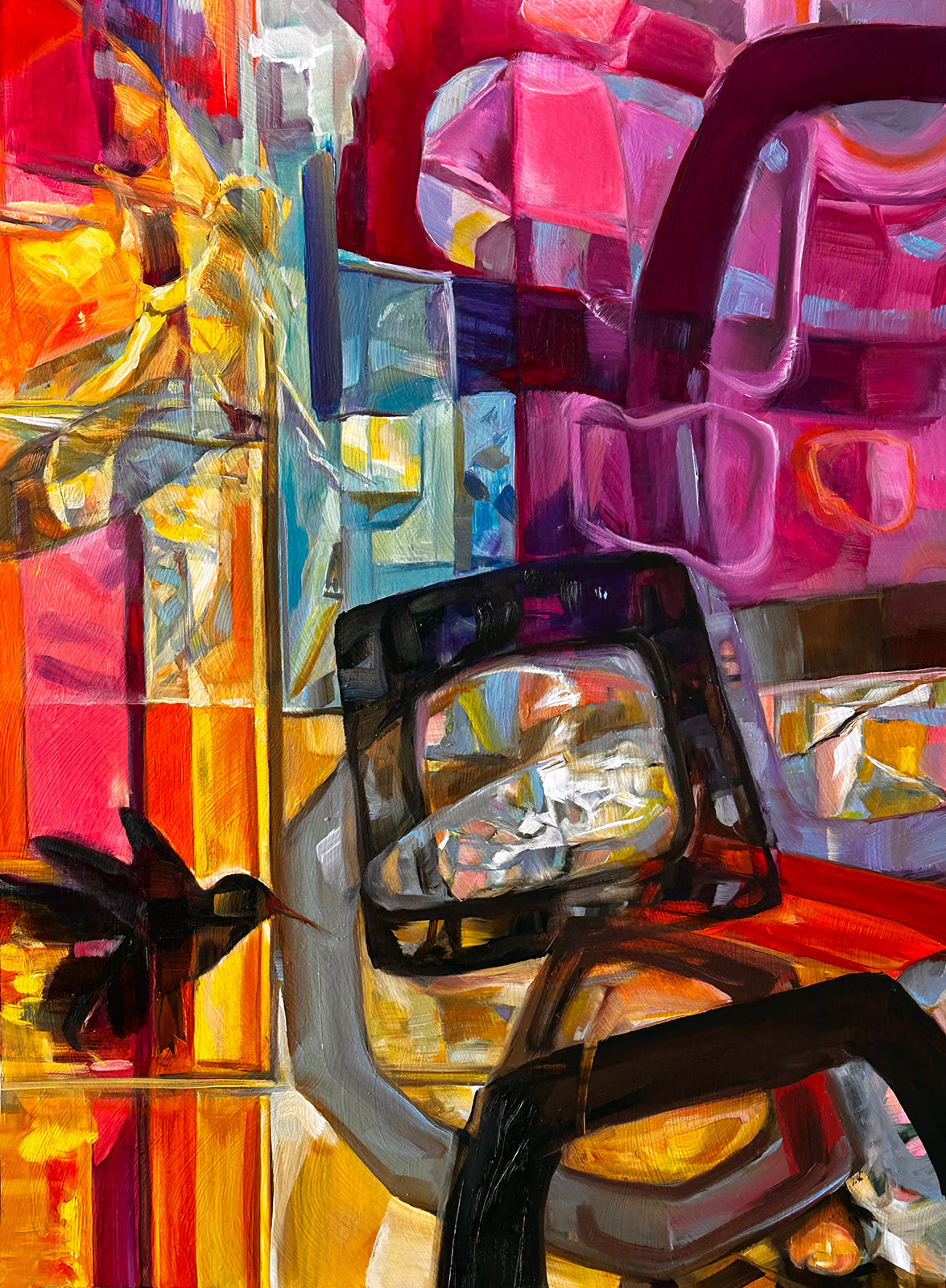Abstract oil painting exploring color and geometric form, a step further into abstraction by Michele Aitchison