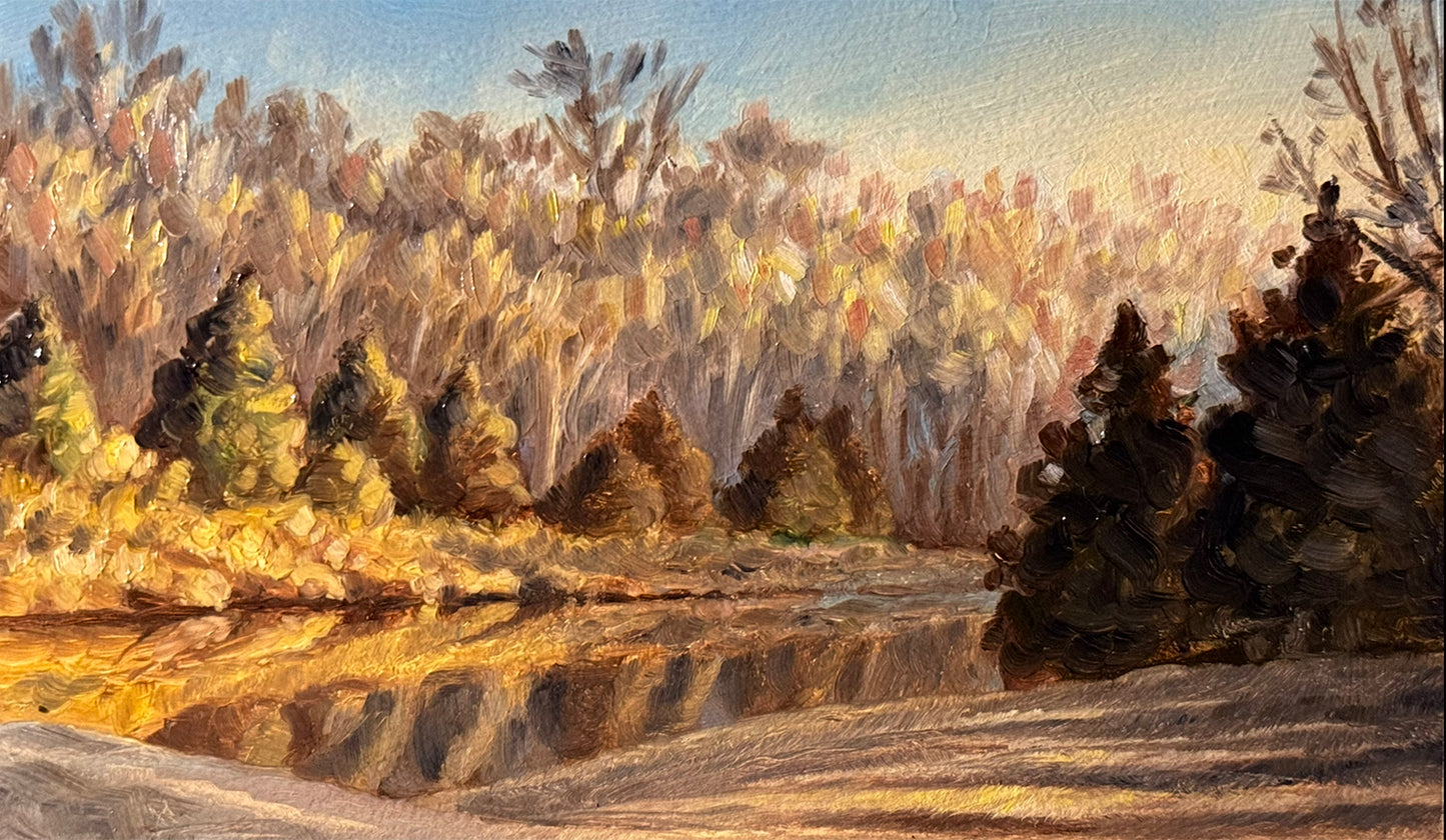 Golden Hour at the Pond original oil painting