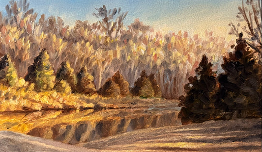 Golden Hour at the Pond original oil painting